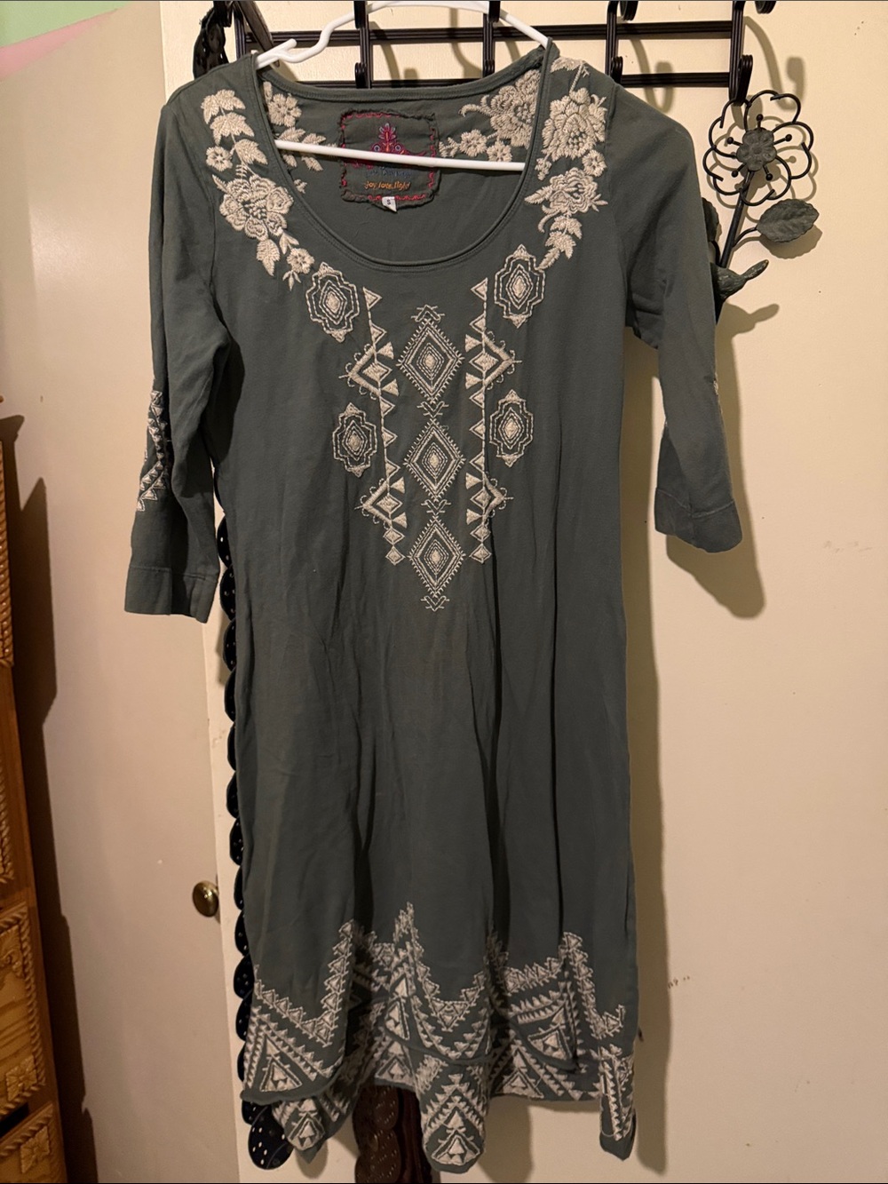 Johnny Was Sage Green Embroidered Midi Dress